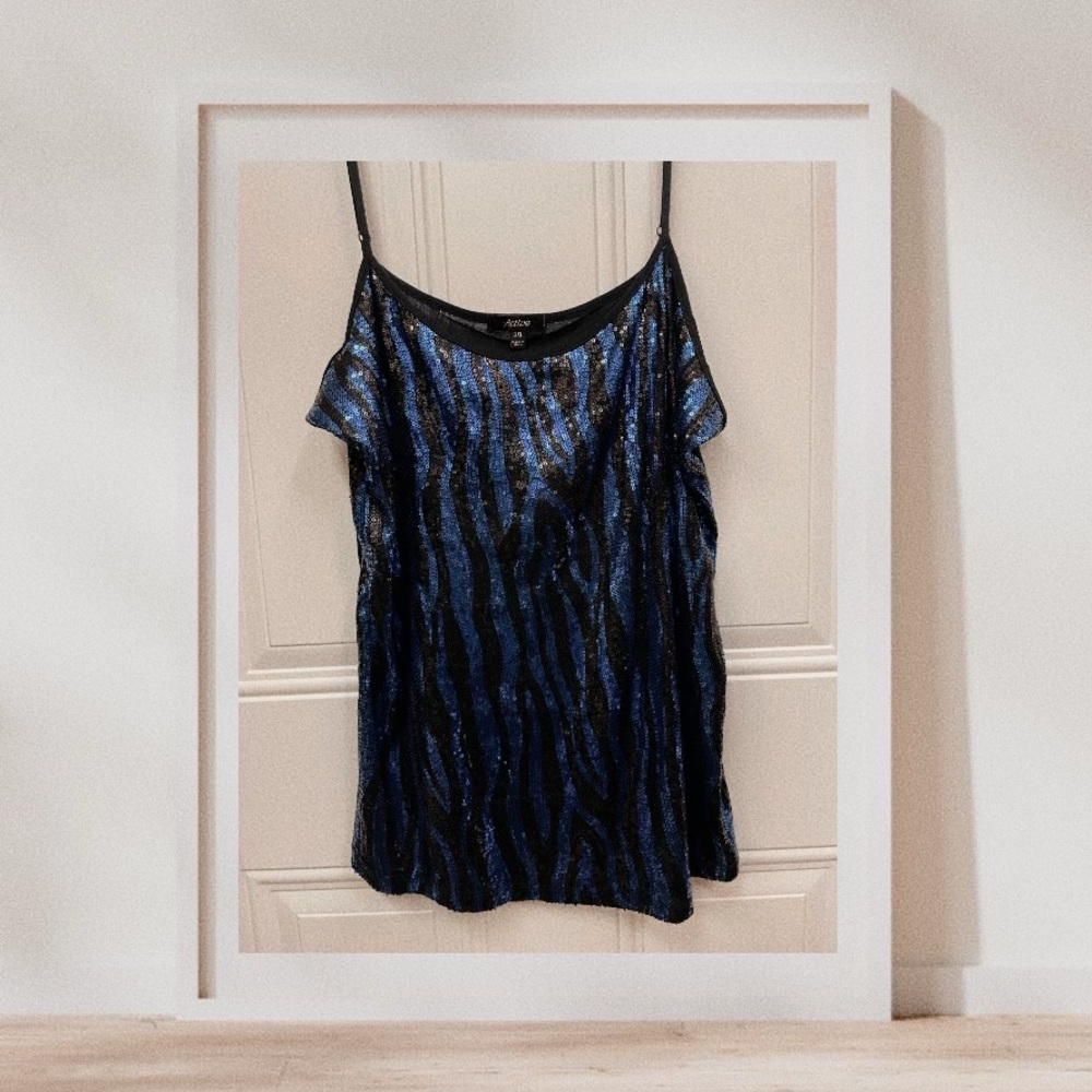 Black & blue zebra sequin tank sz 2xl 🖤💙🖤